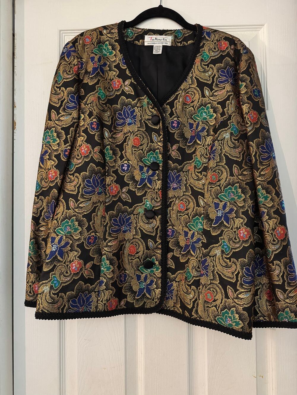 Talbots Kathryn Conover Metallic Gold Brocade Floral Evening Jacket Blazer 14